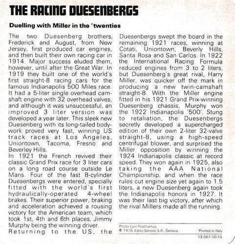 1978-80 Auto Rally Series 10 #13-067-10-15 The Racing Duesenbergs Back