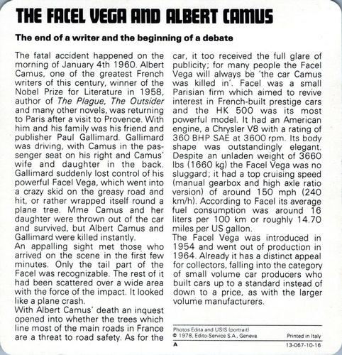 1978-80 Auto Rally Series 10 #13-067-10-16 The Facel Vega and Albert Camus Back
