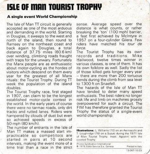 1978-80 Auto Rally Series 10 #13-067-10-23 Isle Of Man Tourist Trophy Back