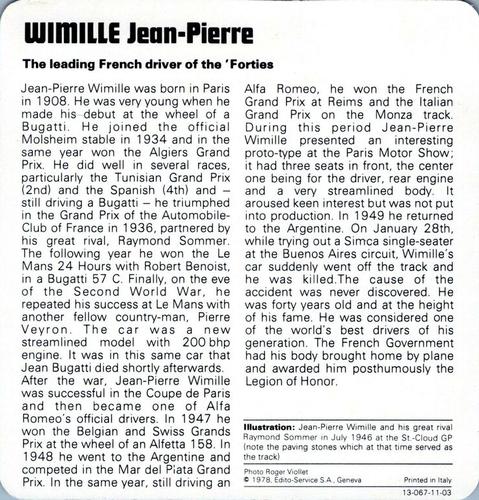 1978-80 Auto Rally Series 11 #13-067-11-03 Jean-Pierre Wimille Back