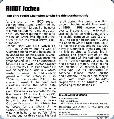 1978-80 Auto Rally Series 12 #13-067-12-04 Jochen Rindt Back