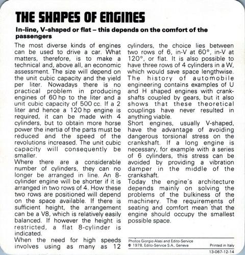 1978-80 Auto Rally Series 12 #13-067-12-14 The Shapes Of Engines Back