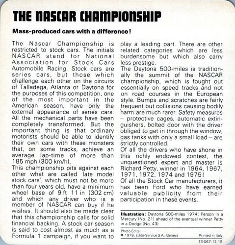 1978-80 Auto Rally Series 12 #13-067-12-19 The NASCAR Championship Back