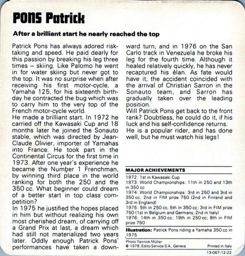 1978-80 Auto Rally Series 12 #13-067-12-22 Patrick Pons Back