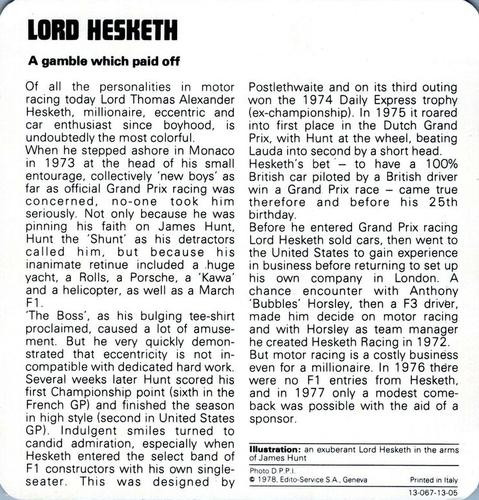 1978-80 Auto Rally Series 13 #13-067-13-05 Lord Hesketh Back