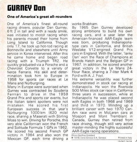 1978-80 Auto Rally Series 14 #13-067-14-04 Dan Gurney Back