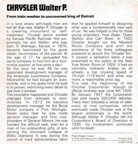 1978-80 Auto Rally Series 15 #13-067-15-02 Walter P. Chrysler Back