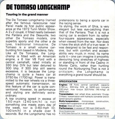1978-80 Auto Rally Series 15 #13-067-15-10 De Tomaso Longchamp Back