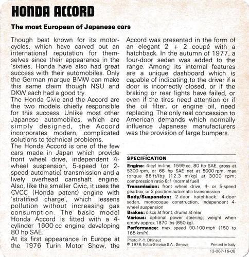 1978-80 Auto Rally Series 16 #13-067-16-08 Honda Accord Back