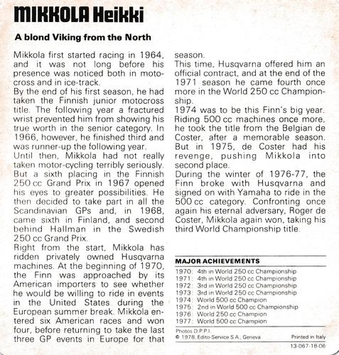 1978-80 Auto Rally Series 18 #13-067-18-06 Heikki Mikkola Back