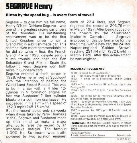 1978-80 Auto Rally Series 19 #13-067-19-01 Henry Segrave Back