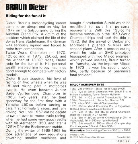 1978-80 Auto Rally Series 19 #13-067-19-21 Dieter Braun Back
