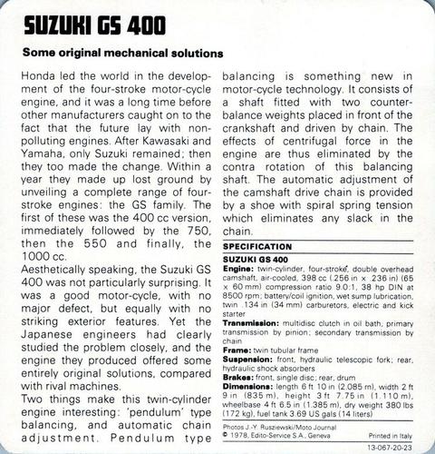 1978-80 Auto Rally Series 20 #13-067-20-23 Suzuki GS 400 Back