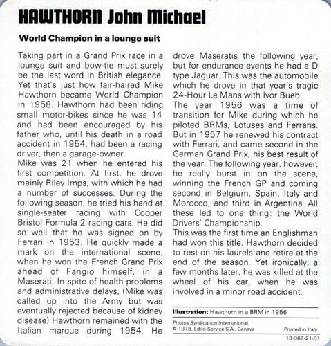 1978-80 Auto Rally Series 21 #13-067-21-01 John Michael Hawthorn Back