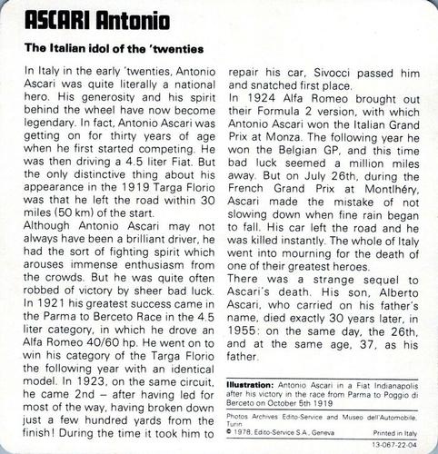 1978-80 Auto Rally Series 22 #13-067-22-04 Antonio Ascari Back