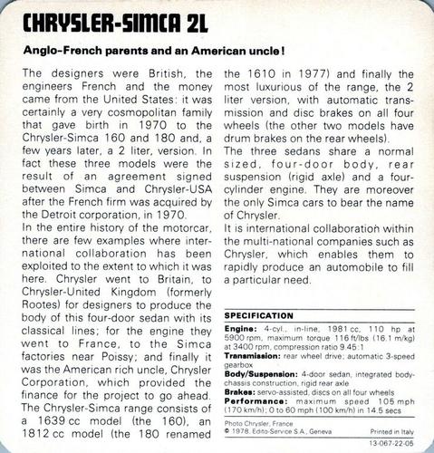 1978-80 Auto Rally Series 22 #13-067-22-05 Chrysler-Simca 2L Back