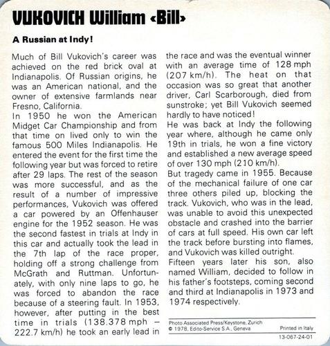 1978-80 Auto Rally Series 24 #13-067-24-01 Bill Vukovich Back