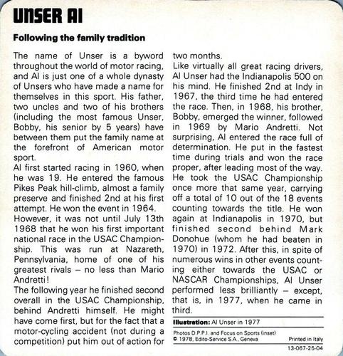 1978-80 Auto Rally Series 25 #13-067-25-04 Al Unser Back