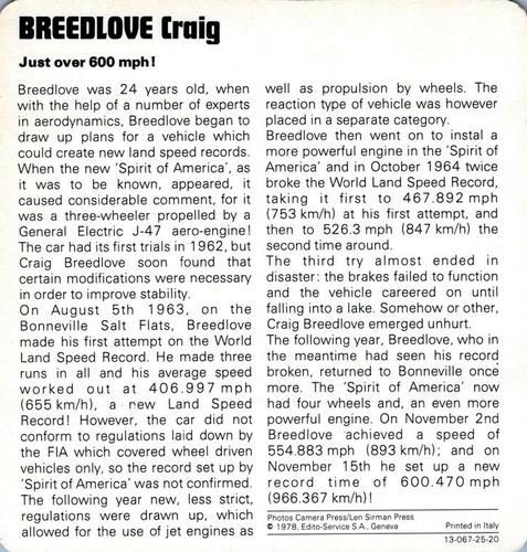 1978-80 Auto Rally Series 25 #13-067-25-20 Craig Breedlove Back