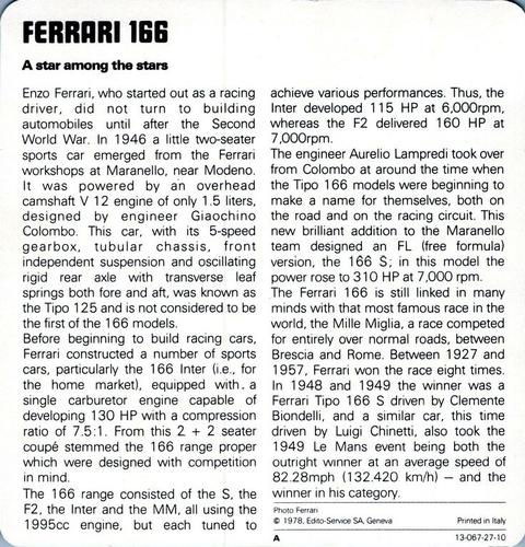 1978-80 Auto Rally Series 27 #13-067-27-10 Ferrari 166 Back
