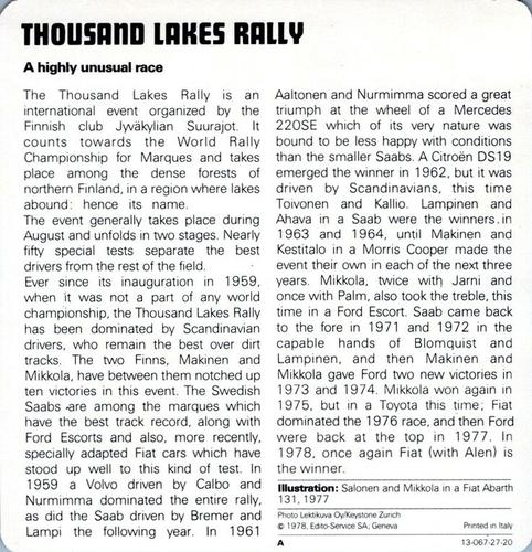 1978-80 Auto Rally Series 27 #13-067-27-20 Thousand Lakes Rally Back