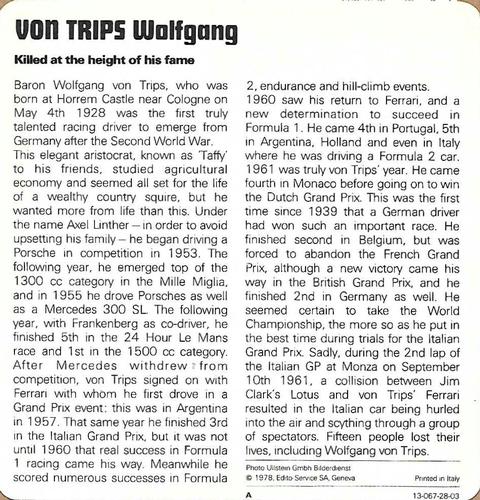 1978-80 Auto Rally Series 28 #13-067-28-03 Wolfgang Von Trips Back