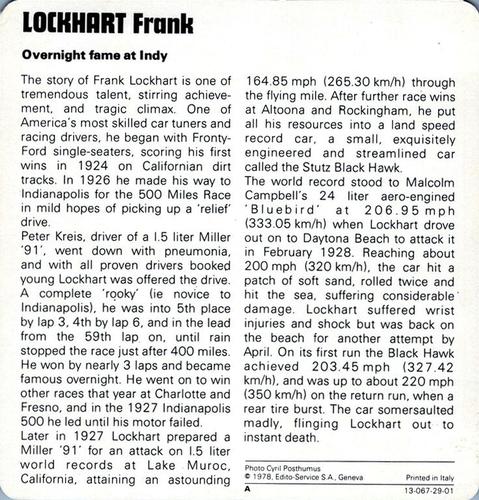 1978-80 Auto Rally Series 29 #13-067-29-01 Frank Lockhart Back