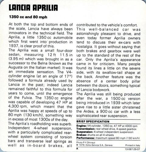 1978-80 Auto Rally Series 29 #13-067-29-07 Lancia Aprilia Back