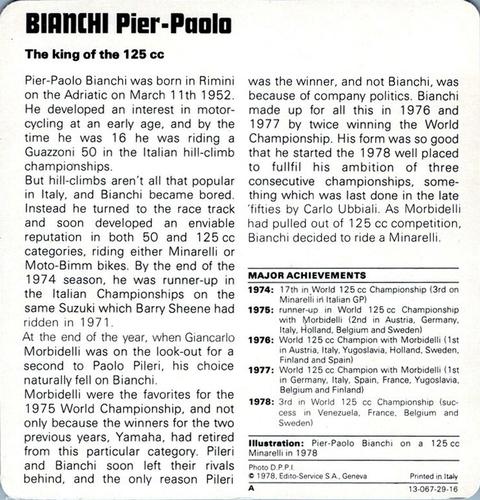 1978-80 Auto Rally Series 29 #13-067-29-16 Pier Paolo Bianchi Back