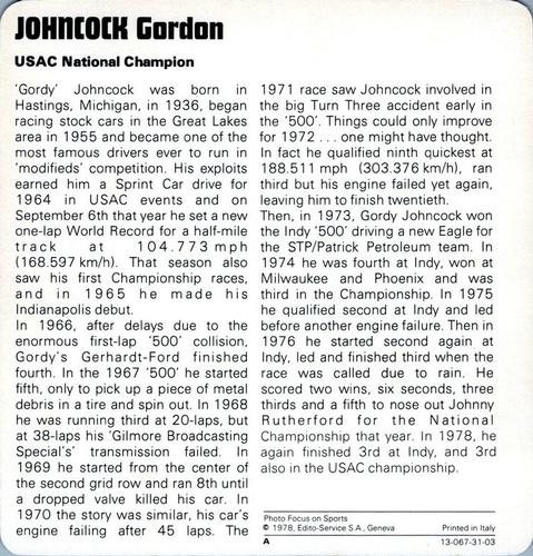 1978-80 Auto Rally Series 31 #13-067-31-03 Gordon Johncock Back