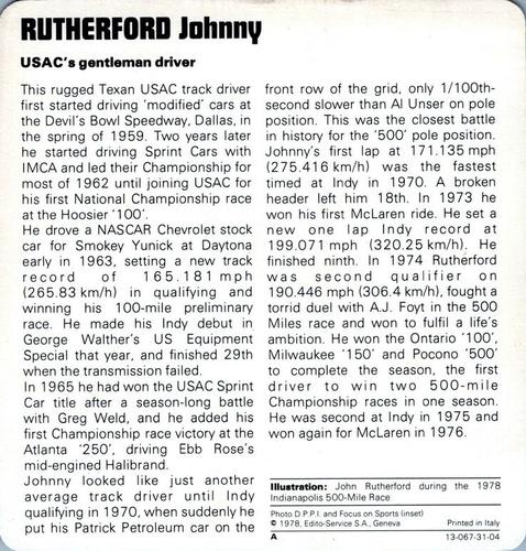 1978-80 Auto Rally Series 31 #13-067-31-04 Johnny Rutherford Back