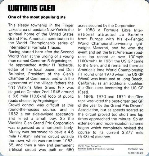 1978-80 Auto Rally Series 33 #13-067-33-20 Watkins Glen Back