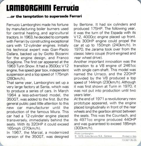 1978-80 Auto Rally Series 35 #13-067-35-05 Ferrucio Lamborghini Back