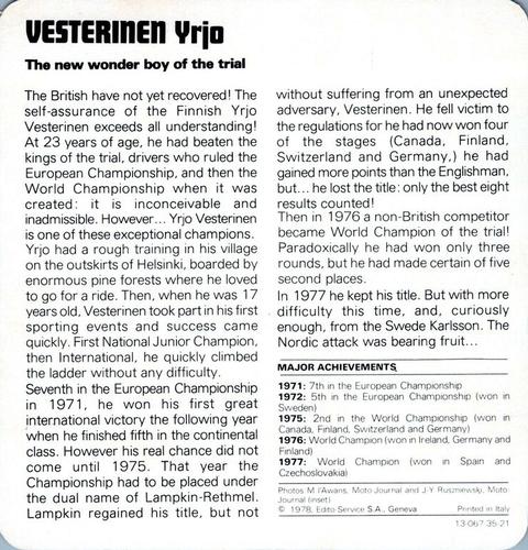 1978-80 Auto Rally Series 35 #13-067-35-21 Yrjo Vesterinen Back