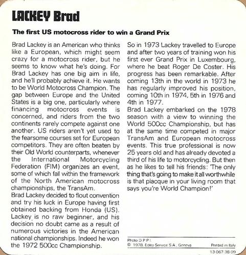 1978-80 Auto Rally Series 38 #13-067-38-09 Brad Lackey Back