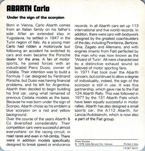 1978-80 Auto Rally Series 39 #13-067-39-01 Carlo Abarth Back