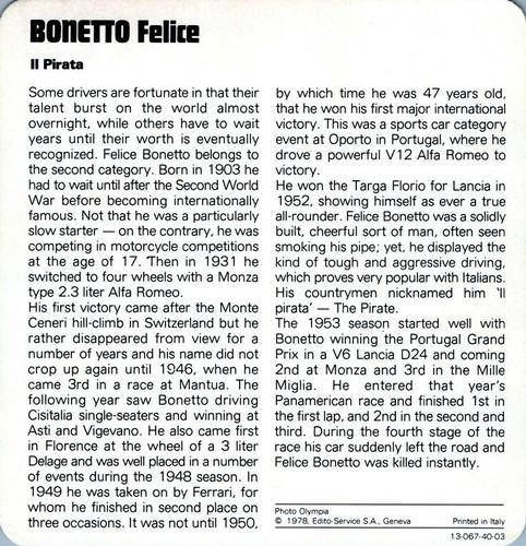 1978-80 Auto Rally Series 40 #13-067-40-03 Felice Bonetto Back