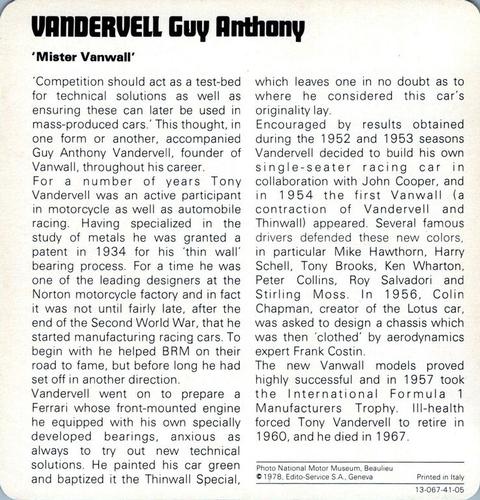 1978-80 Auto Rally Series 41 #13-067-41-05 Guy Anthony Vandervell Back