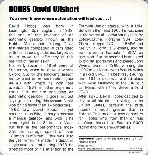 1978-80 Auto Rally Series 42 #13-067-42-03 David Hobbs Back