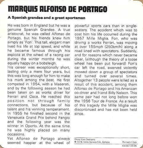 1978-80 Auto Rally Series 43 #13-067-43-05 Marquis Alfonso De Portago Back
