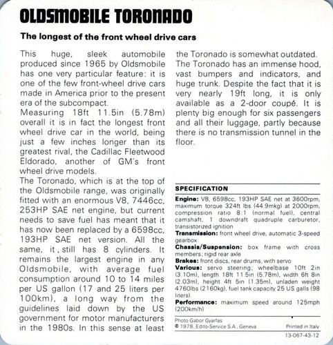 1978-80 Auto Rally Series 43 #13-067-43-12 Oldsmobile Tornado Back