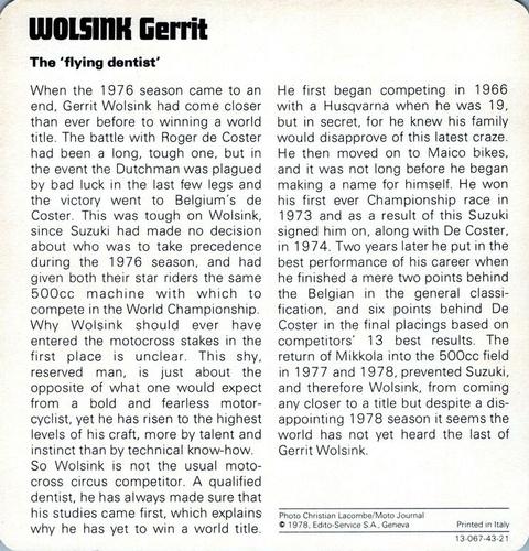 1978-80 Auto Rally Series 43 #13-067-43-21 Gerrit Wolsink Back