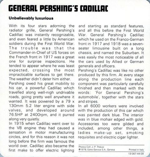 1978-80 Auto Rally Series 44 #13-067-44-09 General Pershing's Cadillac Back