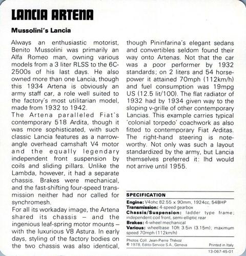1978-80 Auto Rally Series 45 #13-067-45-01 Lancia Artena Back