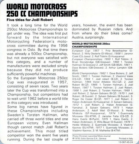 1978-80 Auto Rally Series 45 #13-067-45-24 World Motocross 250 CC Championships Back