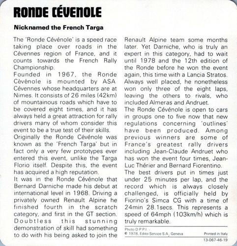 1978-80 Auto Rally Series 46 #13-067-46-19 Ronde Cévenole Back