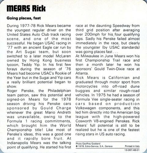 1978-80 Auto Rally Series 48 #13-067-48-01 Rick Mears Back