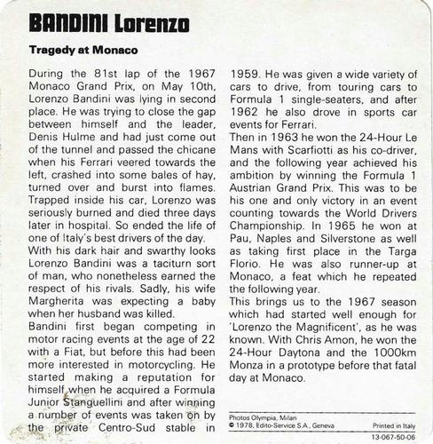 1978-80 Auto Rally Series 50 #13-067-50-06 Lorenzo Bandini Back