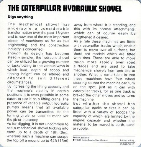 1978-80 Auto Rally Series 50 #13-067-50-15 Caterpillar Hydraulic Shovel Back