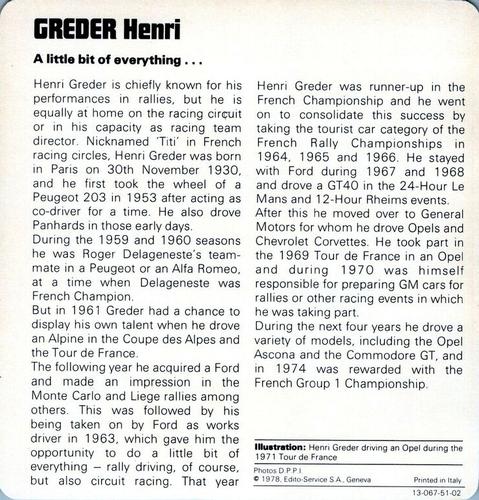 1978-80 Auto Rally Series 51 #13-067-51-02 Henri Greder Back